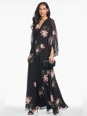 Sachin + Babi NWT JENNY GOWN - NOIR BLOSSOM Floral Print Black Maxi Dress Size 4